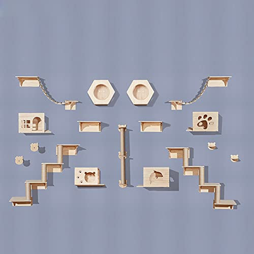 ARHAMS Katzen Kletterwand Set, Kletterwand Katzen, Massivholz, Katzen Kletterwand Set Kletterpark (Color : J)