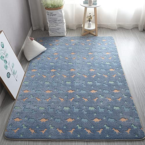 XMwike - Leuchtender phosphoreszierender Teppich, für Kinder, rutschfest, für Schlafzimmer und Wohnzimmer, Dinosaurier-Motiv auf dunklem Hintergrund, 160 x 120 cm