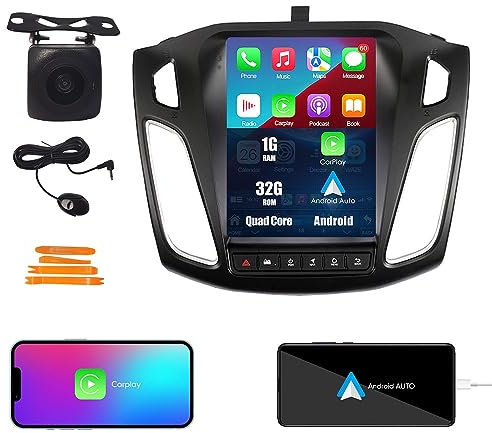 WOSTOKE Tesla Estilo Car CarPlay Android Auto Navegación Estéreo GPS Radio Cámara de Marcha Atrás 9.7 IPS Pantalla Táctil Tabletas Reproductor de Medios para Ford Focus 2011-2018 Quad Core 1G+32G