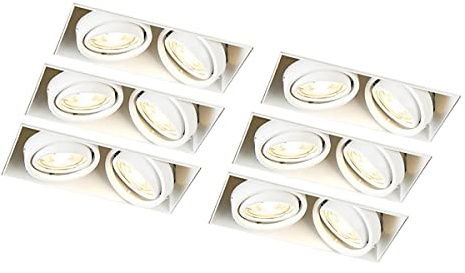 Qazqa - Modern Set mit 6 Einbauspots weiß GU10 schwenkbar randlos 2-flammig - Oneon I Wohnzimmer I Schlafzimmer - Stahl Rechteckig - LED geeignet GU10