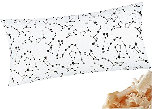 Zirbenkissen 40x80cm - Gefüllt mit Zirben Sternzeichen (Zirbe-530-1-40x80) | Weiß, Schwarz - Kissen mit Zirbenflocken/Zirbenspäne mit Reißverschluss