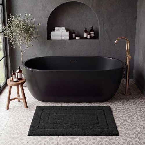 GRANNY SAYS Black Bath Mat 40 x 60 cm, Super Absorbent Fluffy Bath Rug for Bathroom Accessories Decor, Washable Bathroom Mat for Floor, Extra Soft Bathmat Non Slip, Microfiber Bath Rug Decorative