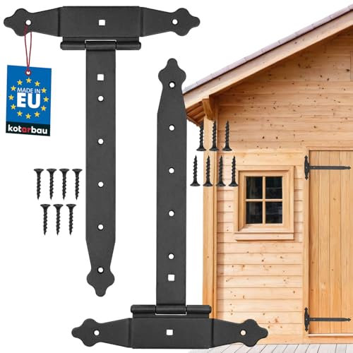 KOTARBAU® 2er Set Kreuzgehänge 300 mm Ladenband Scharnier Band Platte Baubeschlag Torbeschlag Holzverbindung Werfgehänge T-Scharnier T-Band Pulverbeschichtet