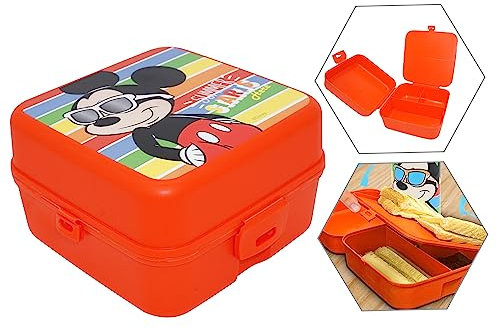 HOVUK Mickey Mouse Lonchera para niños de 14 cm, contenedor de almuerzo con 3 compartimentos con cierre de clic, caja de aperitivos segura para alimentos para la escuela o viajes de más de 3 años