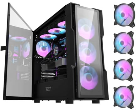 Darkflash DK431 Boîtier d'ordinateur en Verre + 4 Ventilateurs (Noir)