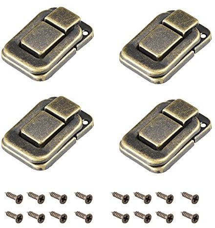 METALLIXITY Blocco Chiusura Gancio (48mm x 32mm) 4pz, Ferro Cerniera Chiusure - per Armadi Scatole Valigie, Bronzato