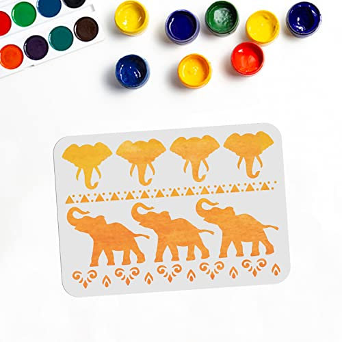 MAYJOYDIY Elefanten Schablone Tiere Elefanten Malschablonen 29.7×21cm Wiederverwendbare Afrikanischer Elefant Vorlage Zum Malen Für Handwerkskunst Auf Fenster Wand aus Holz Stoff Dekoration