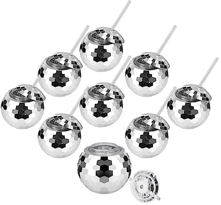 ktondic 9 Pack Disco Ball Cups, 20Oz Disco Party Cups with Straw and Lid, Reusable Disco Ball Tumbler Disco Flash Ball Disco Ball Cups Bulk for Bachelorette Party, New Year's Eve Party
