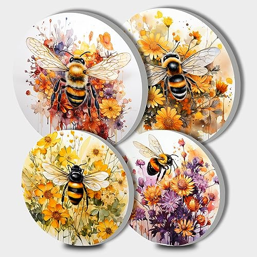Garden Bees Brennerabdeckungen für Elektro- oder Gasherdbrenner, gelb, 20,3 cm und 25,4 cm, bunte Blumen, elektrische Herdbrenner-Abdeckungen, rund, Herd, Set mit 4 dekorativen Küchendekorationen