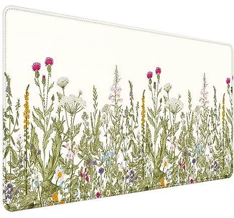 HUOCAIREN Wildflower Schreibtischunterlage (89,9 x 39,9 cm), buntes botanisches Dekor, erweitertes Gaming-Mauspad, großes Mauspad mit genähten Kanten, Blumen, XXL-Tastatur, Mauspad,