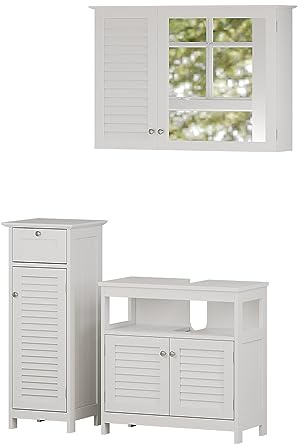 Vicco Badmöbel-Set Weiß Riad, bestehend aus Bad Spiegelschrank, Waschbeckenunterschrank, Midischrank - Schlichte Linienführung für Moderne Badezimmer