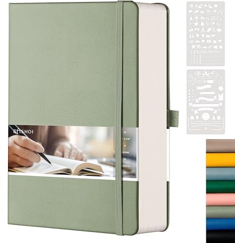 EMSHOI Bullet Dotted Journal, 320 Seiten, A5, Punktraster, Notizbuch, 100 g/m² dickes Papier, Hardcover-Leder, Innentasche, für Büro, Schule, Damen, Herren, Arbeit, Schreiben, Notizen, 14 x 21 cm