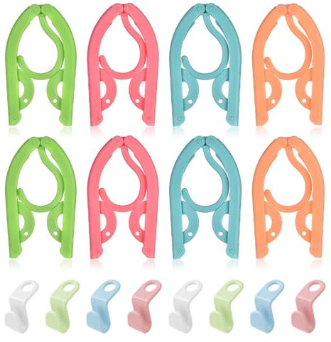 OSDUE Perchas de Plástico Plegables para Ropa, Ganchos de Conexión para Perchas de Plástico, 8 Perchas Plegables y 8 Ganchos de Conexión para Perchas, Perchas Plegables Portátiles, Ahorro de Espacio