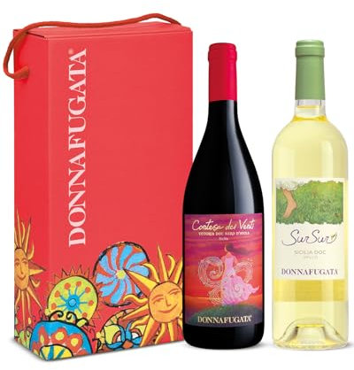 Donnafugata Cassetta Speciale da 2 vini: SurSur, Sicilia doc bianco (12.5% Vol) & Contesa dei Venti (13% Vol), Nero d'Avola Vittoria doc rosso. Box da regalo
