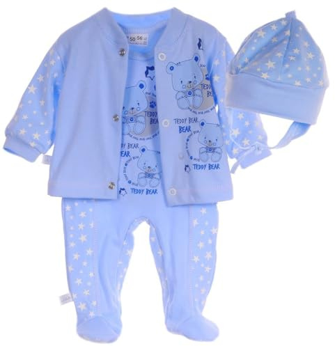 La Bortini Strampler, Jäckchen & Mütze Set Baby Anzug 3tlg 44 50 56 62 68 74