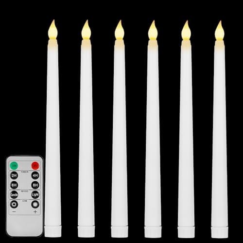 Sequpr 6PCS LED Taper Candles with Remote Control, Flameless Candles, Battery Operated Candle Lights, LED Long Candles for Christmas Wedding Birthday Party Wedding Church Home Table Decoration