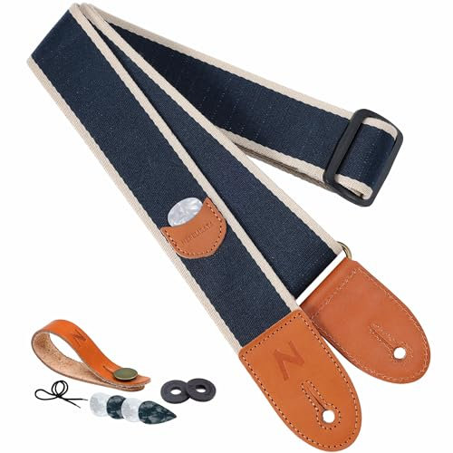 Nefelibata Gitarrengurt, Baumwollgitarrengurte mit Plektrumtasche für Bass-, Elektro- und Akustikgitarre, mit kostenlosem Gurtknopf, 1 Paar Gurtschlössern und 4 Plektren