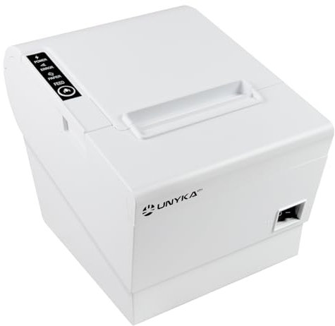 Unykach Impresora Térmica de Tickets POS5 UK56009W Blanca con Botones Superiores, Conexiones USB, RJ12, RJ11 y LAN, Compatible con Windows, JPOS, OPOS, Linux, Android y Mac