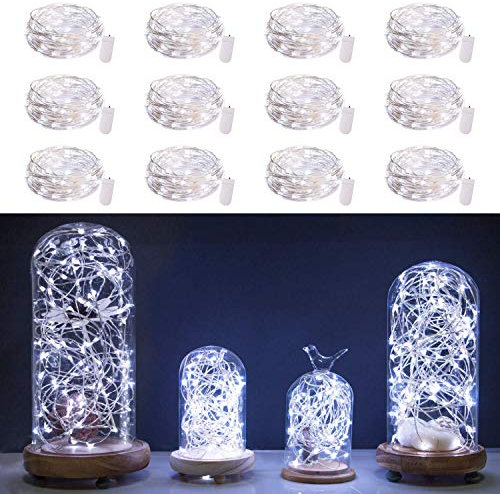 Brightown LED Micro Lichterkette mit CR2032 Batterie, 12x20er Mini Lampenperlen, 2 Meter DIY kleine Silberdraht für Party, Garten, Weihnachten, Halloween, Hochzeit, Beleuchtung Deko (Kaltes weiß)