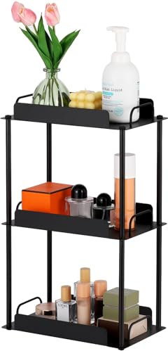 Safona 3 Ebenen Standregal Badezimmer, Badezimmer Organizer, Kosmetik Organizer, Vanity Tray, Regal Küche Arbeitsplatte, Multifunktionales Gewürzregal, Organizer für Küche, Schminktisch, Schwarz