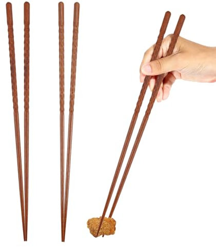 SRLWMYI Lot de 2 Paires de Baguettes Longues Baguettes de Cuisine en Bois Naturel Réutilisables Longues Baguettes Traditionnelles en Bois Chinois, pour Hotpot, Friture, Cuisson, Noodle(33cm)