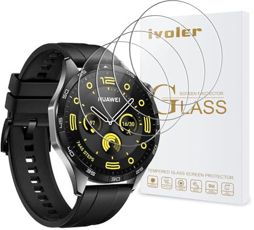 iVoler 4 Pezzi Vetro Temperato per Huawei Watch GT 5 PRO/GT 5 / GT 4 46mm (Non per Huawei Watch GT 5/4 41mm), Pellicola Protettiva Protezione Schermo Anti Graffio, Durezza 9H, Senza Bolle