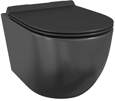 Eridanus Inodoro de Pared Compacto Baños, Diseño sin Borde de Cerámica, Taza WC Integrada con Asiento de Cierre Suave de Liberación Rápida, Negro Mate - 530 x 370 x 360mm