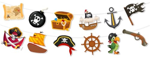 Piraten-Party-Banner, Dekoration, Piraten-Thema, Abenteuer, Meer, Segeln, nautisch, Geburtstag, hängende Wimpelkette, Girlande, Flagge, Foto-Requisiten für Kinder, Jungen, Mann, Babyparty,