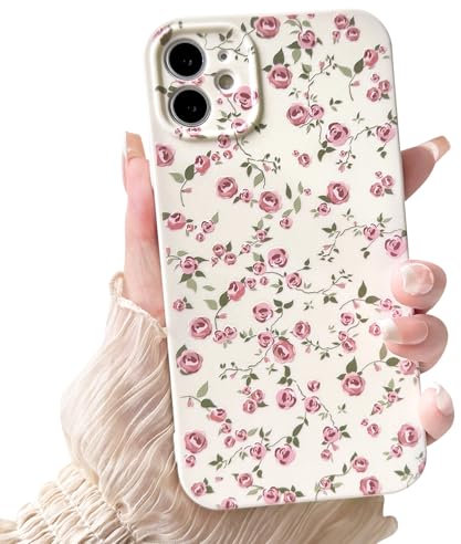 NITITOP Compatible with iPhone 11 Case Cute Flower for Women Girls Floral Pink Rose Design Vintage Shockproof Soft Girly Slim TPU Fashion Protective Phone Cover - Pink