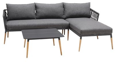Riess Ambiente Outdoor Gartenlounge Ipanema 240cm anthrazit Aluminium Teakholz wetterfest Lounge Terrassenlounge Balkonbank Sitzecke L-Form Relaxlounge