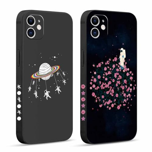 Pnakqil 2 stück Handyhülle für Apple iPhone 11 6,1, Astronaut Funny Hülle Süßes Bemaltes Muster Hülle lustiges Aesthetic Design Schutzhülle Slim Stoßfest Kratzfest Case,25
