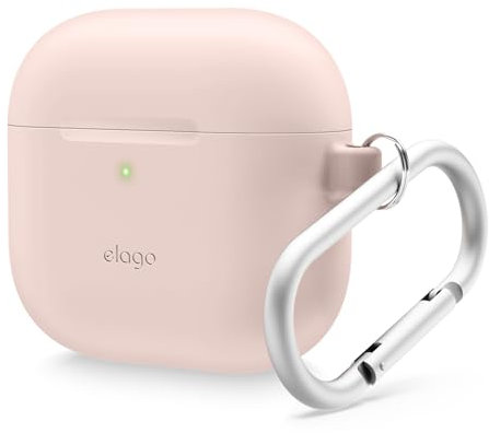 elago Custodia in Silicone Compatibile con la Custodia AirPods di 4 - Moschettone Incluso, Supporta la Ricarica Wireless, Protezione Completa (Rosa Sabbia)