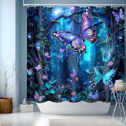 JINGYOU Tenda Doccia 180x180,Tende per Vasca da Bagno,Tenda da Doccia Impermeabile,Tenda per Doccia Polyester Lavabile per Casa Hotel,Motivo Blu