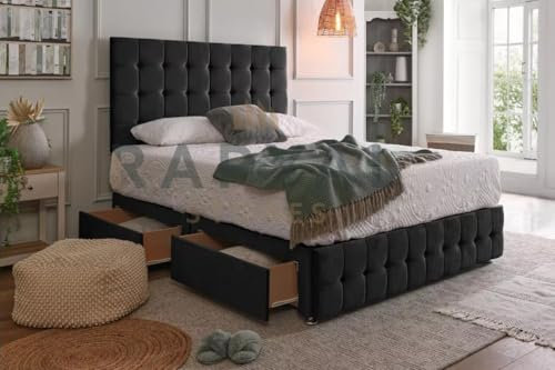 Fireplaces 4 Life Plush Faygo Divan Bed Set With Orthopaedic Mattress, 24 Headboard and Footboard (Black, 4 Drawers, 5ft Kingsize (150 x 200 cm))