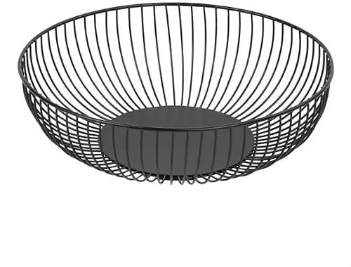 Olympia Metal Wire Food Display Bowl, Round, Black 285x85mm - Portable, Durable Fruit, Vegetables Bsket DP670 | Open-wire structure showcases bread rolls or fresh fruits while resists bumps in busy commercial catering settings.