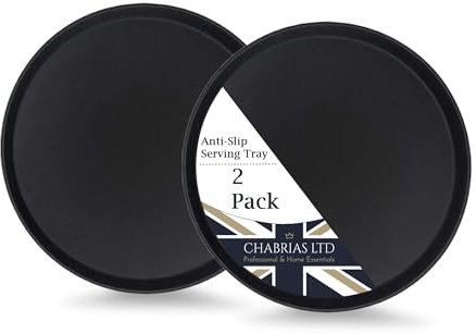 U-Grip 2 Pack, 11 / 28cm Round Black Anti Slip Non Slip Bar Drinks Food Serving Tray - Bar Tray for Parties, Gatherings, Bars, Restaurants, and Home