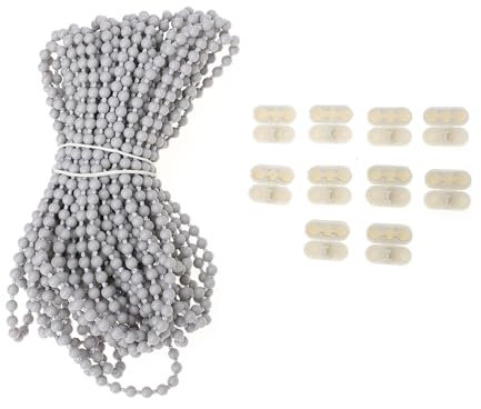 VOSAREA 10m Grey Roller Chain Cord 10 Beaded Ball Pull Chain Connectors Plastic Roller Blind Beaded Cord for Vertical and Roman Shades Curtain Repair Random Color