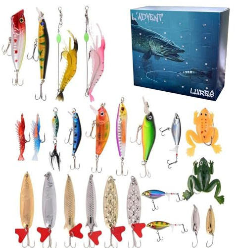 Angel Adventskalender 2024 | Lustiger Adventskalender L’ADVENT’LURES 2024 L’ADVENT’LURES 2024 | 24 Tägiger Angelgeräte Weihnachte Countdown Kalender | Angelköder Set Angelködern Angler