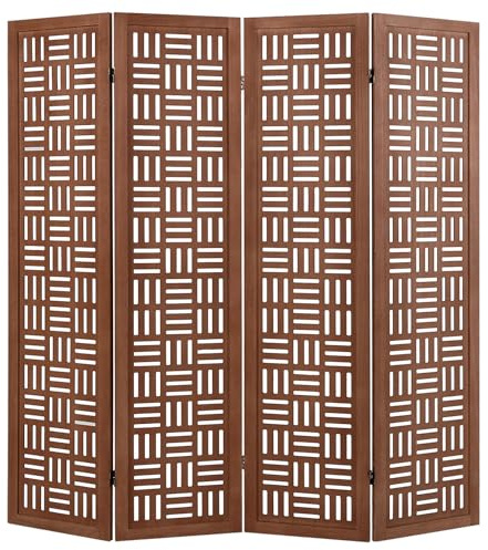 COSTWAY 4/6 Panel Folding Room Divider, Solid Paulownia Wood Wall Privacy Screen Protector, Freestanding Carved Paravent Partition Separator for Living Room Bedroom Office (4 Panel-160 x 165cm)