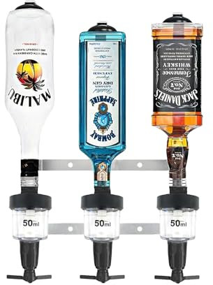 Chabrias Ltd Traditional 50ml 3 Bottle Optics for Spirits - UK Made, Bar Bottle Optics, Shots Measure, Wall Bracket, Alcohol Upside Down Drink Dispenser, Home Bar, Outdoor Bar, Garden Bar