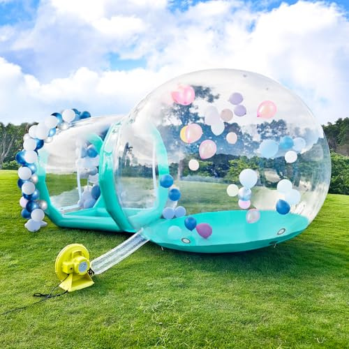 Inflatable Bubble House, 10ft Dia Clear Inflatable Bubble Dome Tent with Blower & Pump, Commercial Grade PVC Waterproof Garden Tent with 6ft Tunnel for Kids, Party, Commercial Use (Green, 10ft)