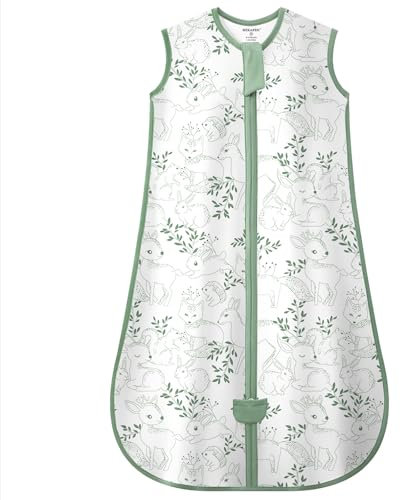 MIKAFEN Baby Schlafsack Sommer 1.0 Tog,100% Baumwolle Kinder Sommerschlafsack für Jungen und Mädchen, Grüner Fuchs,6-14 Monate