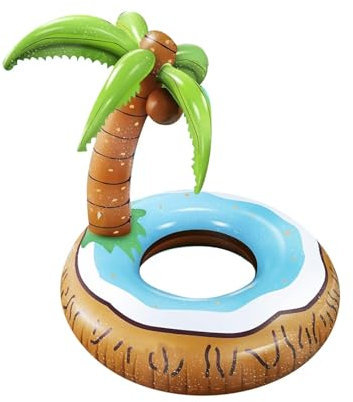 Aufblasbarer Schwimmring mit Palme, 120 cm, Kokosnuss-Design, Blau/Braun