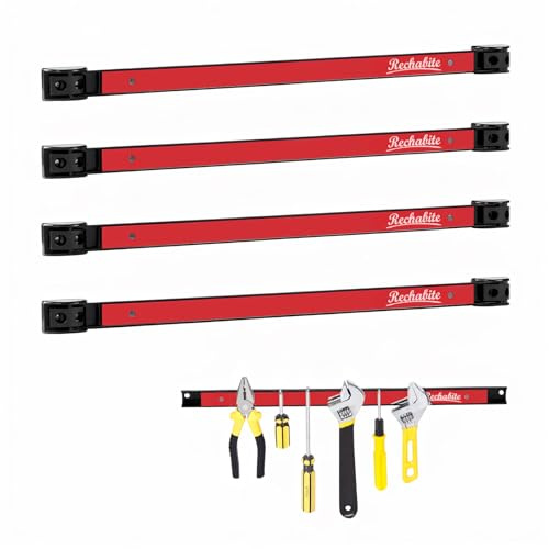 Rechabite 4 Pieces 18 Magnetic Tool Holder Strip, Red Magnet Bar, Metal Tool Organizer Rack for Garage Organization, Easy To Install in Workshop, Mounting Screws Included