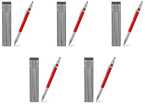 Nudiuhis 5X Lápiz para Soldadores con 60 Piezas de Recambios de Rayas Plateadas, Rotulador de Metal para Soldadura Mecánica, Pipefitters, Fabricación, Rojo