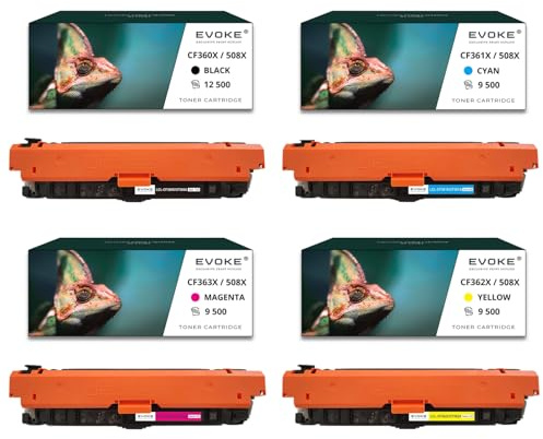 4 Tonerkartuschen für HP 508X CMYK, 12500 Seiten Schwarz + 9500 Seiten pro Farbe, CF360X CF-360X, kompatibel mit M552dn M553 M553dn M553dn M553n M577dn M577f M577f dnm M55 3 dnm