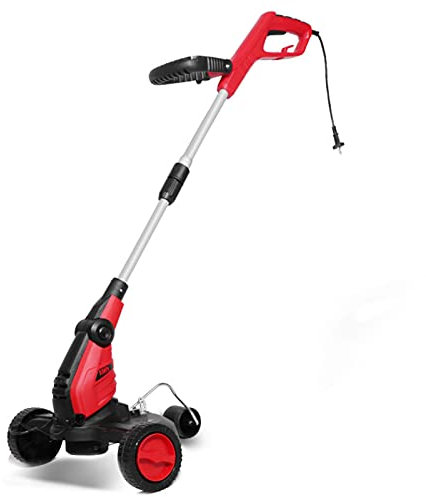 WQZzjm 2-in-1-Elektro-Rasenmäher/Fadentrimmer, kabelgebundener Rasenkehrer mit Rädern, leichte Rasentrimmermaschine für den Gartenhof, 650 W + 20 m Kabel