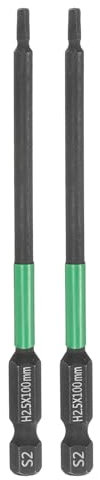 sourcing map 2pcs H2.5 Flat Hex Head Screwdriver Bit 2.5mm Metric Tip 1/4 Hex Shank 100mm (4) Long Magnetic Hexagonal Screw Drill Bit Wrench Black Phosphate S2 Steel Power Driver Socket