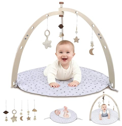 Spielbogen Baby Holz, Spieldecke Baby Mit Bogen, Sensorisches Motorikspielzeug Mit Stern Mond Wolken Spielzeuge Anhänger Wickeltisch Babybett Babydecke Mit Activity Spielbogen, Babyparty Geschenk