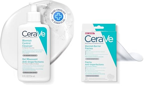 CeraVe Set mit CeraVe Porentiefe Reinigung & Anti-Unreinheiten Patches: Pflegeset zur Reinigung der Haut und Milderung von Aknemalen & Pickeln, Für fettige, zu Akne neigende Haut, 236 ml + 24 Stück